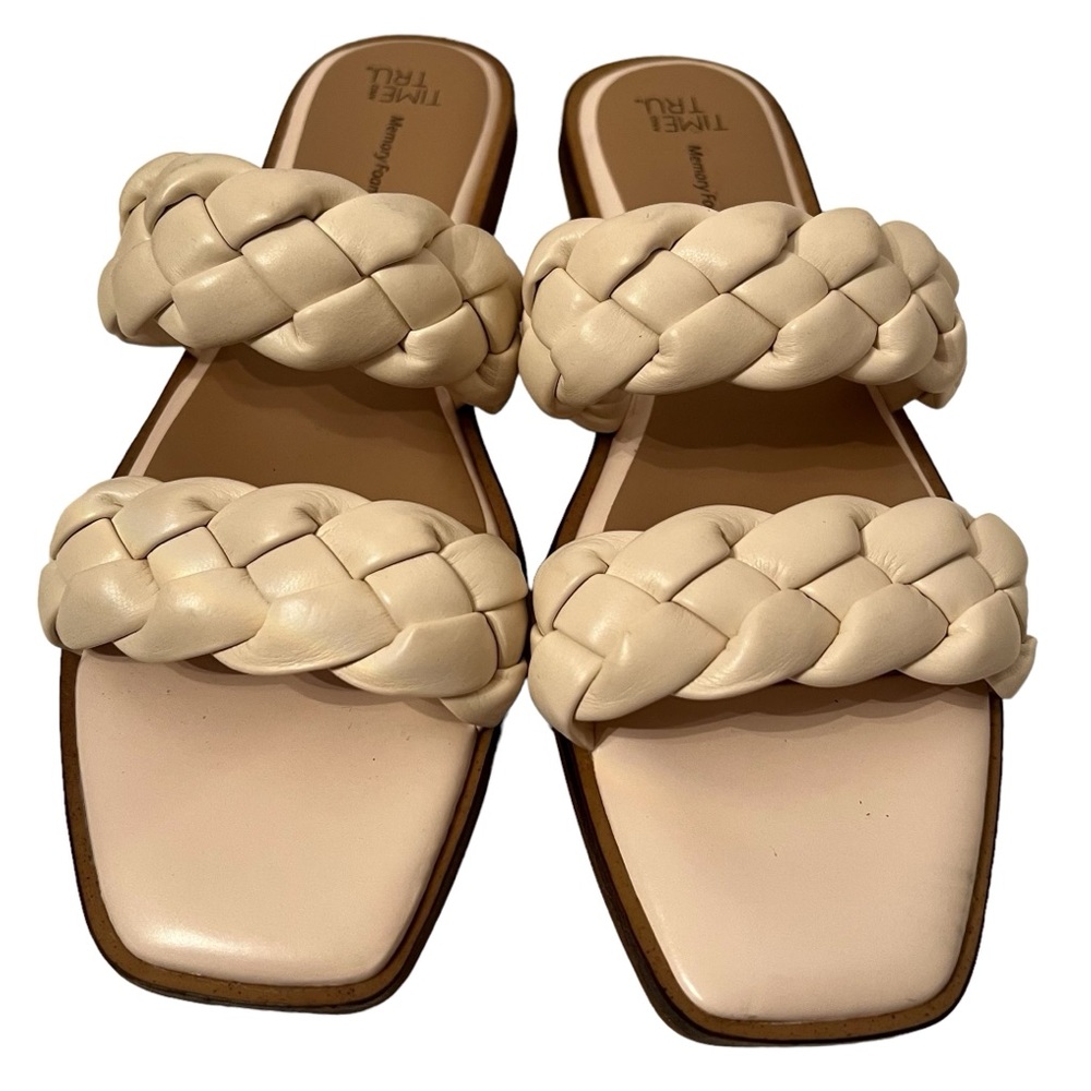 Time and Tru Cream Braided Double Strap Memory Foam Sandals Size 9